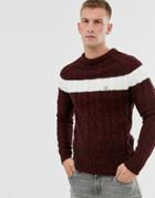 Le Breve Stripe Cable Knitted Sweater-red