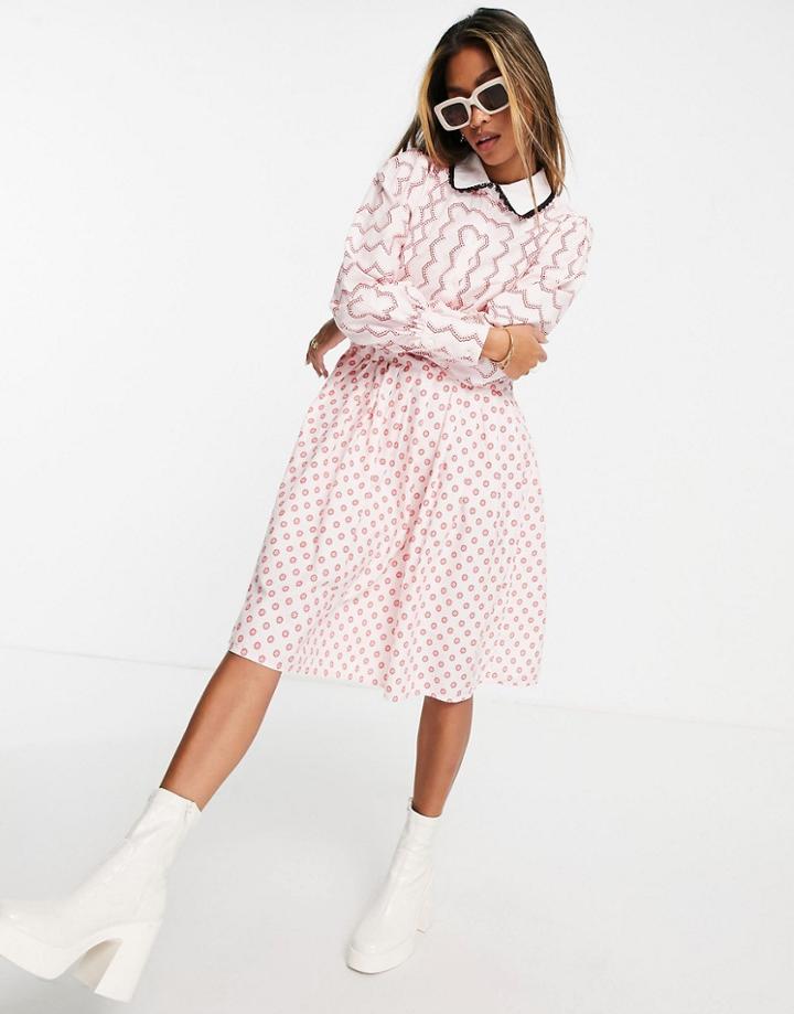 Object Printed Shirt Dress With Collar Detail In Red Print-multi