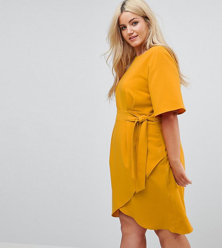 Closet London Plus Tie Front Dress With Kimono Sleeve - Orange