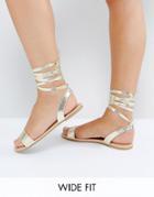 Asos Fiona Wide Fit Tie Leg Flat Sandals - Gold