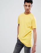 Asos Design Longline T-shirt With Crew Neck In Yellow - Yellow