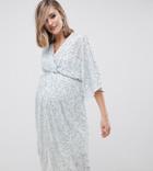 Asos Design Maternity Scatter Sequin Knot Front Kimono Midi Dress-multi