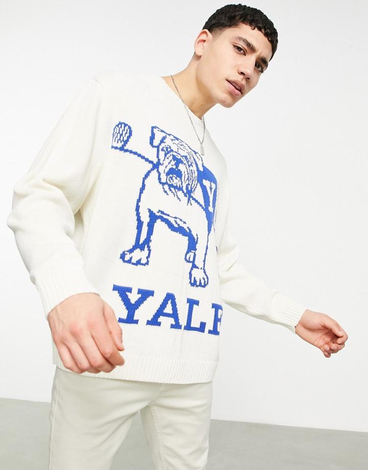 Asos Design Knitted Oversized Sweater With Yale Design In Stone-neutral
