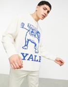 Asos Design Knitted Oversized Sweater With Yale Design In Stone-neutral