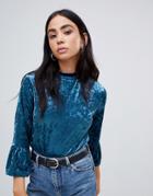 B.young Velvet Blouse With Ruffle Sleeves - Black