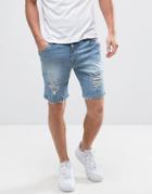 Asos Denim Shorts In Skinny With Mega Rips In Light Wash - Blue