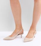 Dune London Wide Fit Casandra Patent Slingback Kitten Heeled Shoes - Cream
