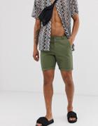 Asos Design Slim Chino Shorts In Khaki-green