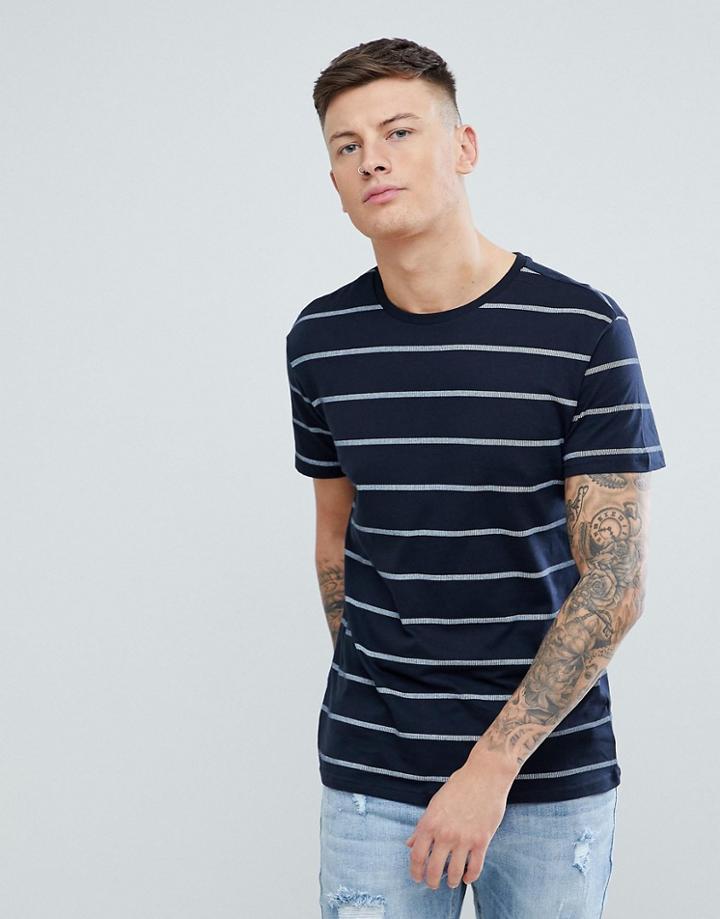 Pull & Bear Nautical Stripe T-shirt In Navy - Navy