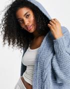 River Island Hooded Cable Knit Cardigan In Light Blue