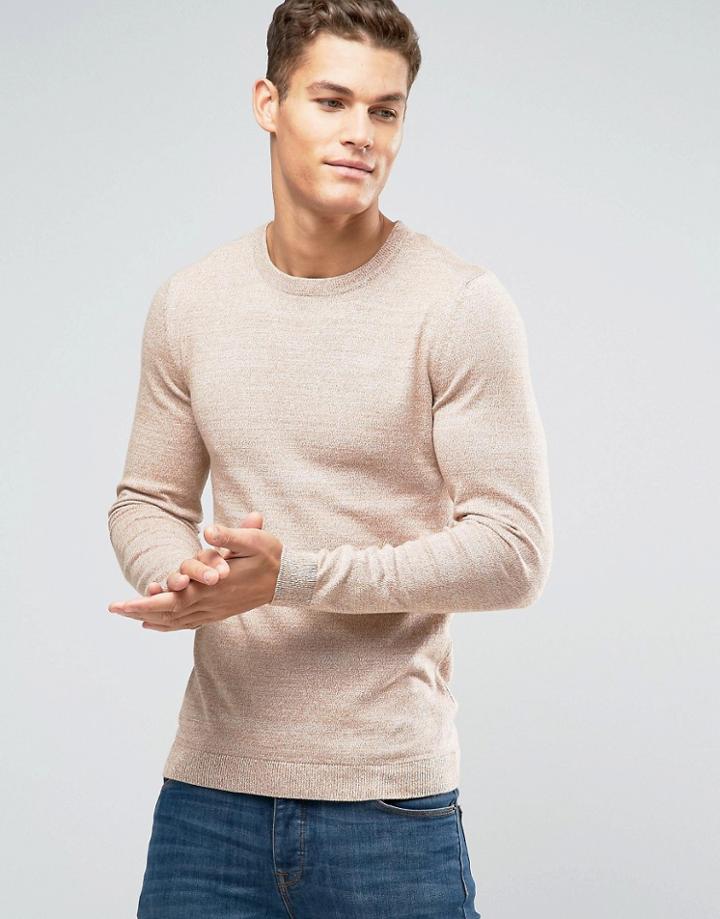 Asos Muscle Fit Cotton Crew Neck Sweater - Beige
