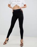 Asos Design Rivington High Waisted Jeans With Printed Waist Band Detail - Black