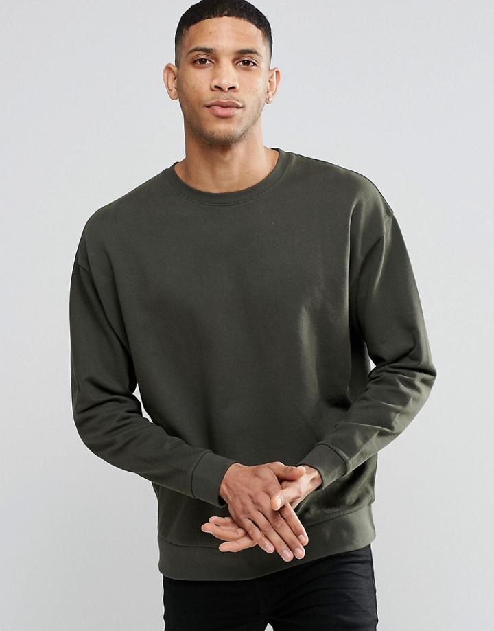 Asos Oversized Sweatshirt In Khaki - Green