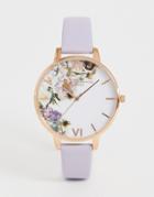 Olivia Burton Ob16eg110 Floral Dial Leather Watch In Purple - Purple