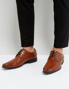 Asos Derby Brogue Shoes In Tan Faux Leather With Embossed Panel - Tan