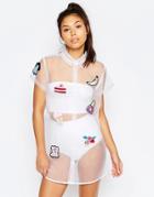 Lazy Oaf Short Sleeve Sheer Shirt Dress In Sweet Stuff Print - White
