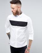 Asos Skinny Shirt In Monochrome Cut And Sew - White