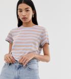 Weekday Crew Neck T-shirt In Lavender Stripes - Multi