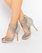 True Decadence Gray Laser Cut Embellished Heeled Sandals - Gray