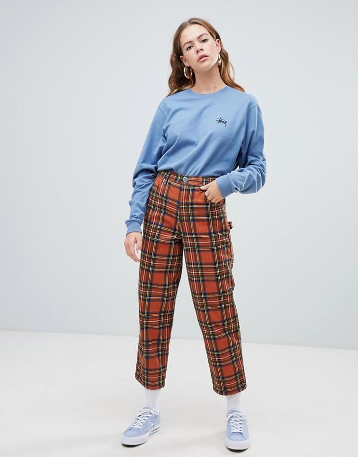Asos Design Carpenter Boyfriend Jeans In Brown Check - Multi