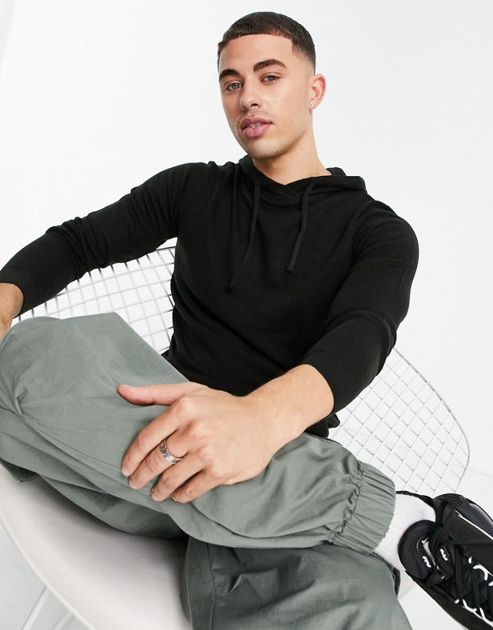 Threadbare Soft Touch Hooded Sweater In Black