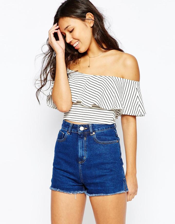 Asos Top In Stripe With Off Shoulder
