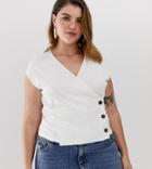 Unique21 Hero Sleeveless Ribbed Top With Buttons - White