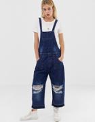 One Teaspoon Straight Leg Overall With Rip Detail - Blue