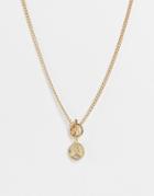 Svnx T Bar Necklace With Coin Charm In Gold