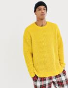 Asos Design Knitted Oversized Chenille Sweater In Yellow