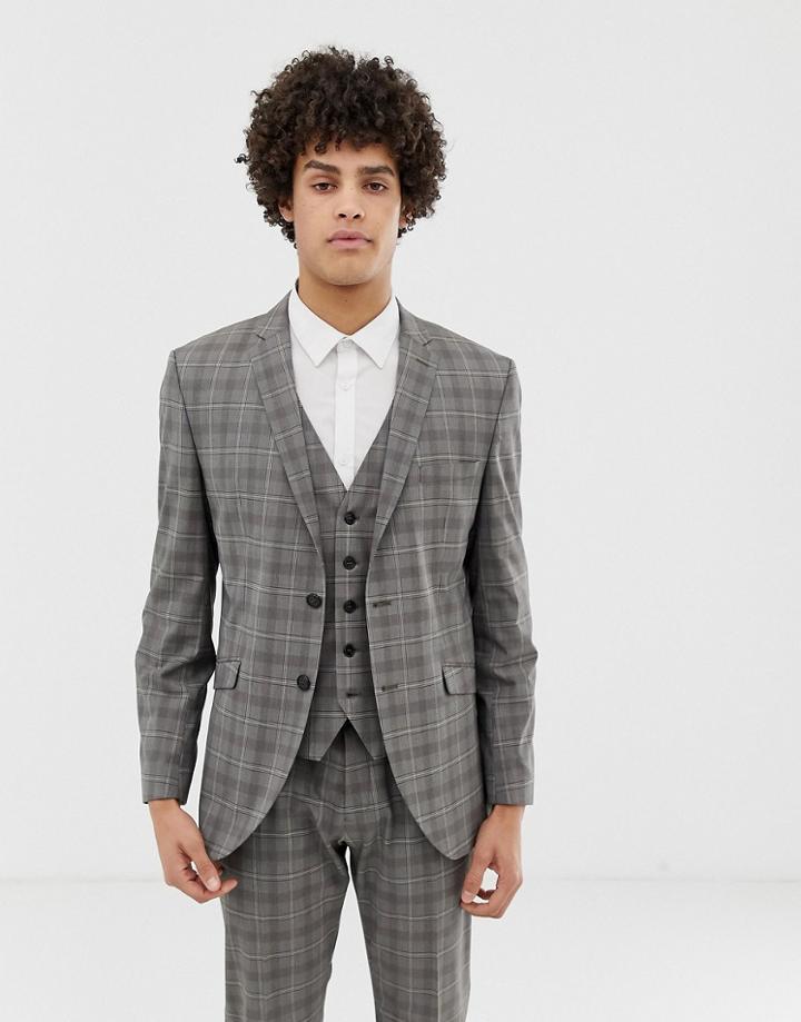 Selected Homme Slim Suit Jacket In Gray Sand Check