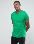 Asos T-shirt With Crew Neck And Roll Sleeve - Green