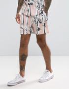 Asos Co- Ord Slim Shorter Shorts With Bamboo Print - Pink