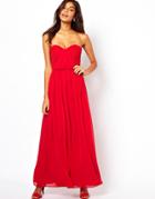 Asos Bandeau Ruched Maxi Dress - Red
