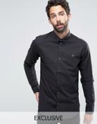 Farah Shirt With Collar Bar In Slim Fit With Stretch - Black