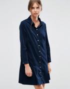 Asos Cord Dropped Waist Shirt Dress With Peplum Hem - Blue