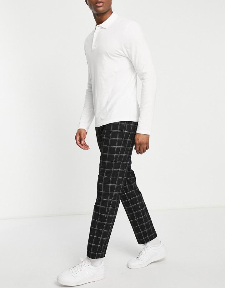River Island Relaxed Check Pants In Black