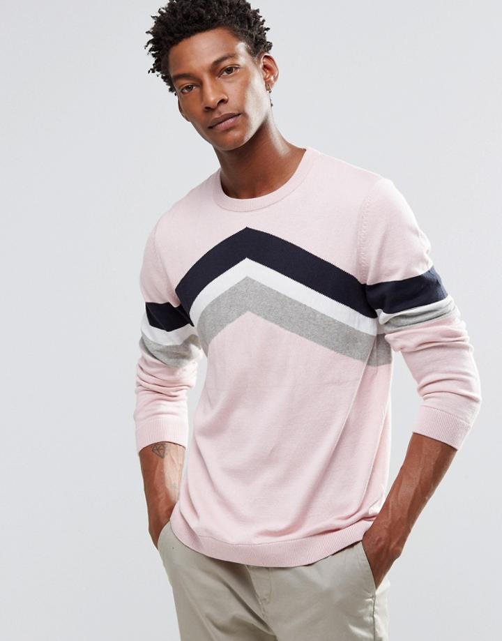 Asos Chevron Stripe Design Sweater - Pink