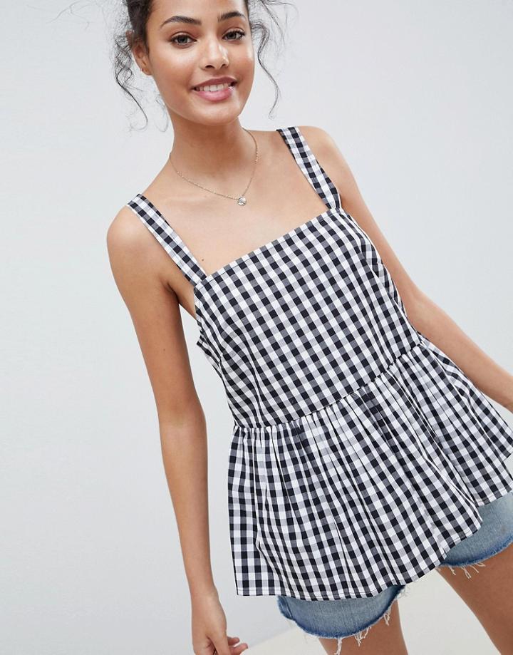 Asos Design Smock Cami In Black Gingham - Multi