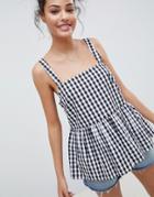 Asos Design Smock Cami In Black Gingham - Multi