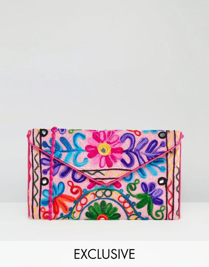 Reclaimed Vintage Pink Embroidered Cross Body Bag - Pink