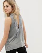 Jdy Appa Sleeveless Top With Lace Trim - Gray