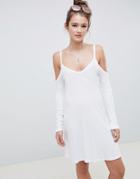 Asos Design Cold Shoulder Mini Swing Dress - White