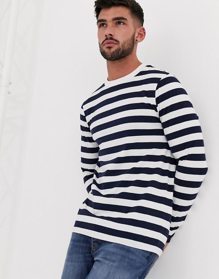 Asos Design Organic Long Sleeve Skinny Striped T-shirt In Navy