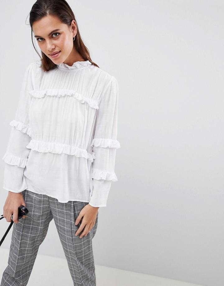 Y.a.s Tiered High Neck Blouse - White
