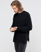 Asos Crew Sweater With Split Hem In Chenille - Black