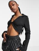 Trendyol Twist Front Cropped Shirt In Black