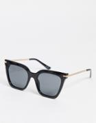 Asos Design Recycled Frame Square Cat Eye Sunglasses With Metal Temple In Black