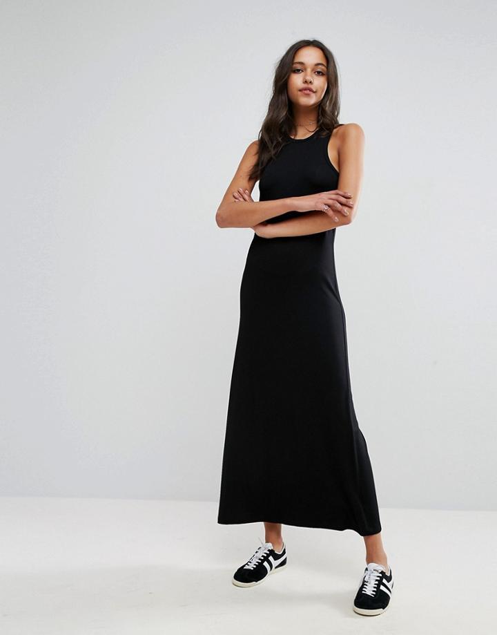 Asos City Maxi Column Dress With Extreme Racer Front - Black