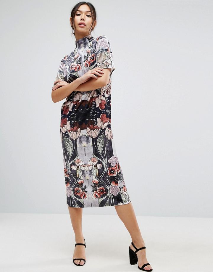 Asos Velvet Printed Shift Dress - Silver
